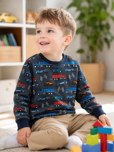 Image of Akyzic Boys Sweatshirts Cotton Long Sleeve Crewneck Pullover Toddler Kids Winter Warm Shirt Sweater Tops 3t-8t