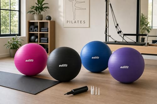 Pelota de Pilates, 55, 65 y 75 cm, Ejercicio en Casa, Incluye Hinchador, Fitball, Embarazadas, Accesorios Yoga, Varios Tamaños - Imagen 7