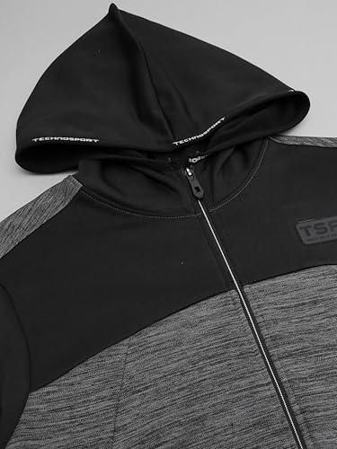 Image of TECHNOSPORT Men's Self Design Hooded Slim Fit Fleece Jacket