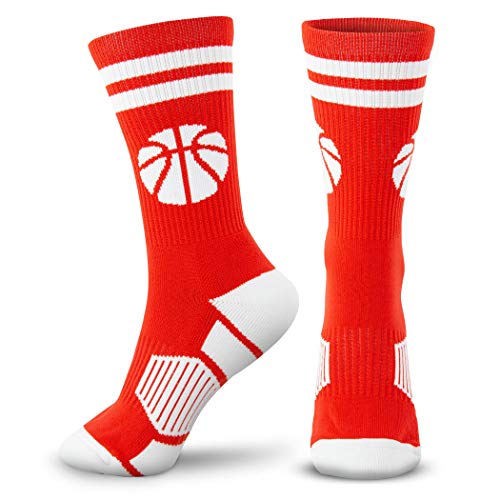 Chalktalksports Basketball Woven Mid-Calf Socks | Classic Stripe & Ball | Red & White #TOP18