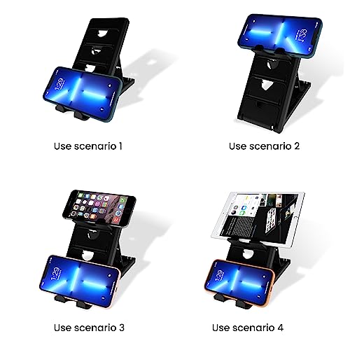 STRIFF Smartphone Stand, Tabletop, Foldable, Mobile Phone Stand, Tablet Stand, Smartphone Holder, Adjustable Height, Anti-Slip, Lightweight, Compact, Portrait and Horizontal, Easy to Carry(Black) - Image 2