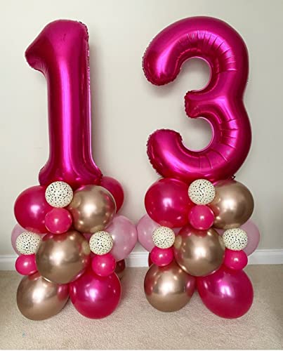 Image of 40 Inch Hot Pink 13 Number Balloons Giant Jumbo Huge 13 or 31 Foil Mylar Helium Number Digital Balloons Dark Pink Birthday Mylar Digital Balloons 13th 31st Birthday Anniversary Events Party