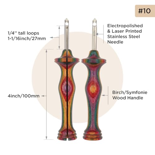 Image of The Oxford Punch Needle #10 (1 /4 inch Loop) Regular Point Punch Needle | Patented Design | Ergonomic Colorful Symfonie Wood Handle | Electropolished Steel Tip | Ideal for Rug Hooking