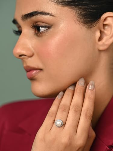 Image of CLARA 925 Sterling Silver Dante Pearl Pendant Earrings Chain Bracelet Ring for Women & Girls| Platinum Plated | Gift for her