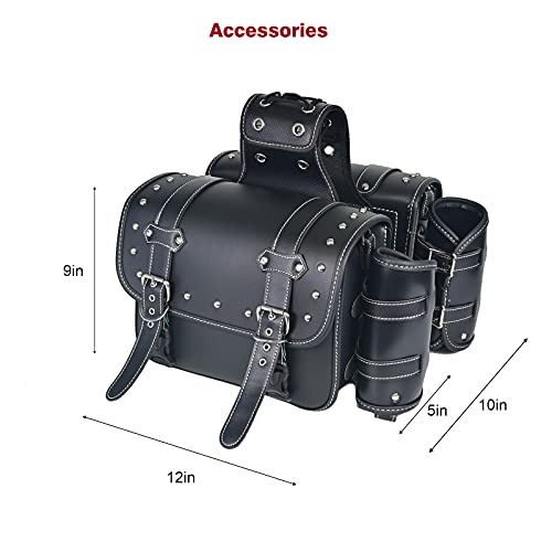Qjbomto High-Density Leather Motorcycle Saddlebags- Throw Over Saddle Bags,Panniers Side Bags With Cup Holder,Waterproof, Side Tool Bag, Storage Tool Bag For Motorbike,Universal, 1 Pair,M (Black) #TOP5