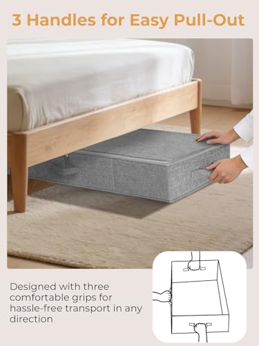 Image of Under Bed Storage, 2 Pack Underbed Storage Container Bags With Lid, Foldable Sturdy Clothes Storage Drawer Organizer W / 3 Handles, Ultra Thick Fabric Blanket Shoe Storage Box, 30x15x6.7inch, Grey