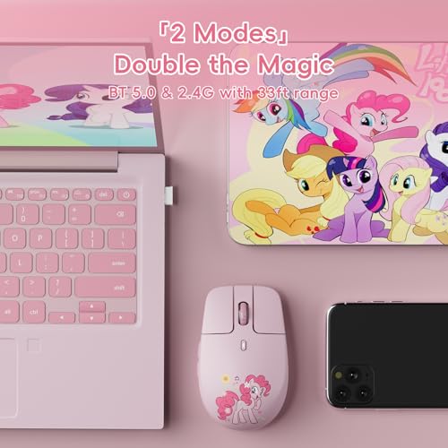 Image of My Little Pony Silent Wireless Mouse - M03 Innovative Floating Button Design, Quiet Clicks, 3 Adjustable DPI (800 /1600 /3200), Dual-Mode (2.4GHz /Bluetooth), Ergonomic for Mac /Windows (Pink)
