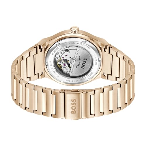 Image of BOSS Candor Auto Mech-Automatic Grey Round Dial Men's Watch|Ionic Plated Rose Gold Steel Material|Rose Gold Color Band - 1514185