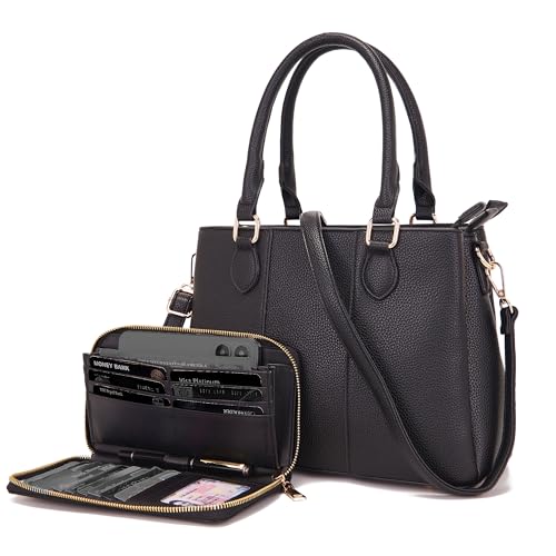 Image of Qiyuer Purses and Wallet Set for Women Satchel Handbag Tote Bag | 3 Zippered Compartments,Pebble PU leather,Multi-slot design,Everyday commuting