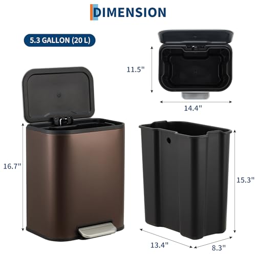 Caneca de basura compacta 5.3 gal acero inoxidable marrón miniatura 2