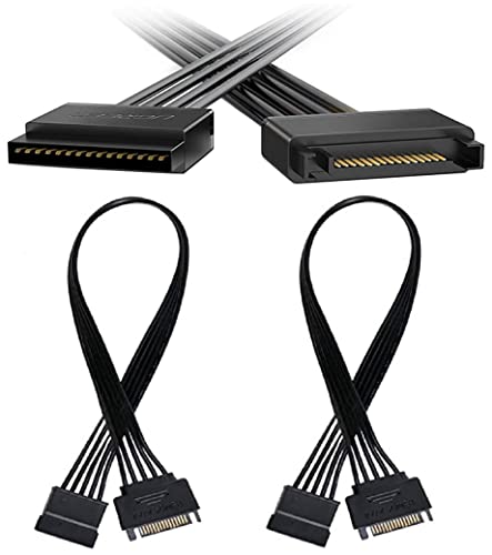 Hsthe Sea Lot de 2 câbles d'extension d'alimentation SATA 15 broches 30 cm mâle vers femelle pour disque dur SSD, lecteurs optiques, graveurs DVD, cartes PCI...