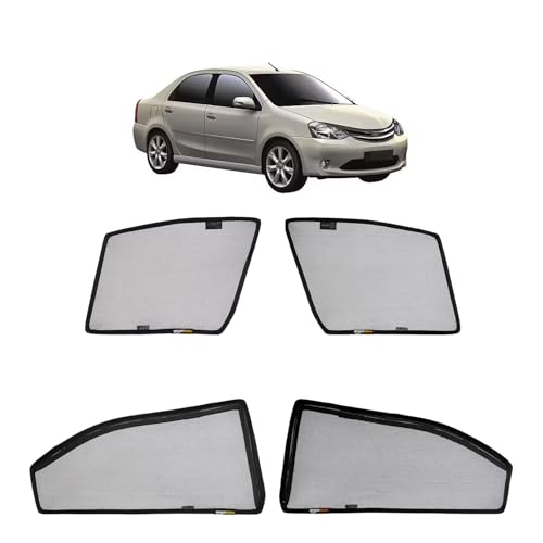 Image of Amazon Basics Side Window Sun Shade for Toyota Etios (2010 to 2020) - Front Half Cut + Rear Zipper | Custom-Fit Magnetic Car Curtains | Black | Pack of 4 Pcs | Cotton Mesh