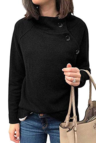 Bequemer Laden Damen Sweatshirt Langarm Kurz Crop Pullover Tops mit Tasten