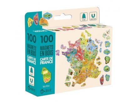 cavernedesjouets Carte de France magnetique 100 Pieces aimantees pour Tableau, frigo - Magnets en Bois, Puzzle Enfant - Set Jeu educatif et Carte