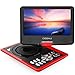 COOAU 11.5" Portable DVD Player with 9.5" Swivel Screen, 5 Hour Rechargeable Battery, Support USB/SD Card, Direct Play in Formats AVI/RMVB/MP3/JPEG, Red