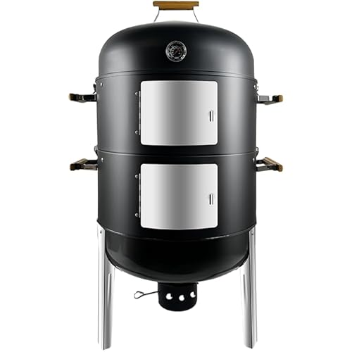 20.5" 3-in-1 BBQ Smoker Grill Built in Thermometer, Air Vent and 2 Access Doors, Multi-Layer Meat Smoker with 5 Bamboo Handles and Rib hanger set with 4 Hooks, Parties, Backyard, BBQ