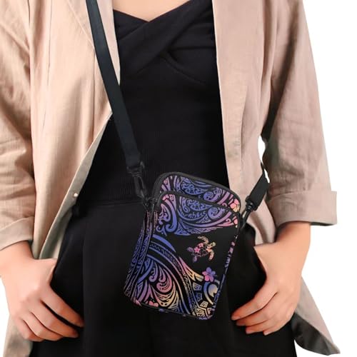 Image of Hawaiian Tribal Small Crossbody Bags for Women Cell Phone Bag Purse, Sea Turtle Zipper Sling Purses Shoulder Bag