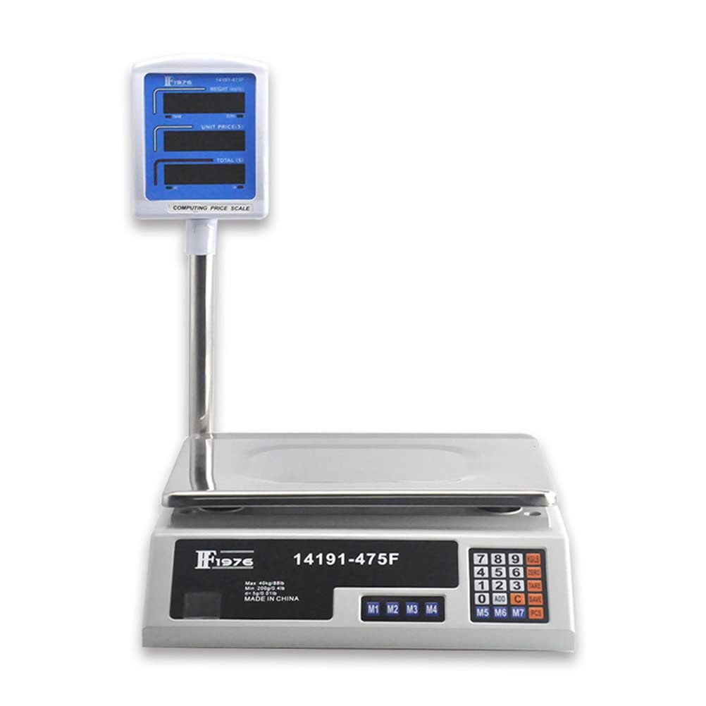 Digital Commercial Food Scale Price 88lb/40kg with Dual LCD Display Stainless Steel Platform Rechargeable Battery Electronic Computing for Meat Fruit Produce