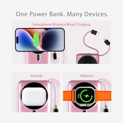 Image of Beetel MagVibe Series WS10 4 in 1 MagSafe 10000mAh Magnetic Wireless Power Bank for Apple iPhone, iWatch & AirPods, Qi Charging for Samsung, OnePlus and Other Android Devices|3M Ring in Box|Rose Gold