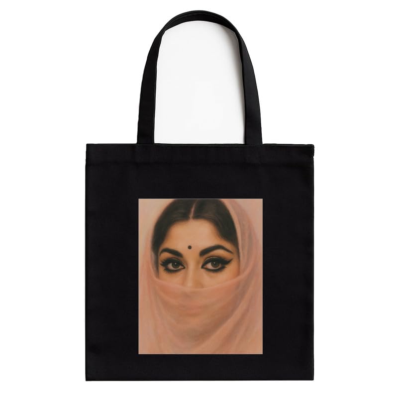 Black Cotton Tote Bag with A4 Printable Pocket, Bollywood Meme Print, Zipper Closure, Trendy Eco-Friendly Shoulder Bag for Pop Culture Fans-image-11