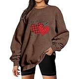 QJDFLL for Boyfriend 2026 Damen Loose Fit Hoodie Herz Print Herbstmode Sweatshirt Top Langarmshirt Pullover(Kaffee,XXL)