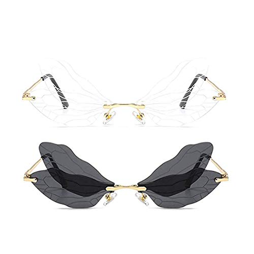 Image of ENTHYI Dragonfly Wing Shape Sunglasses for Women /Men Frameless Irregular Glasses Shades Party Sun Glasses