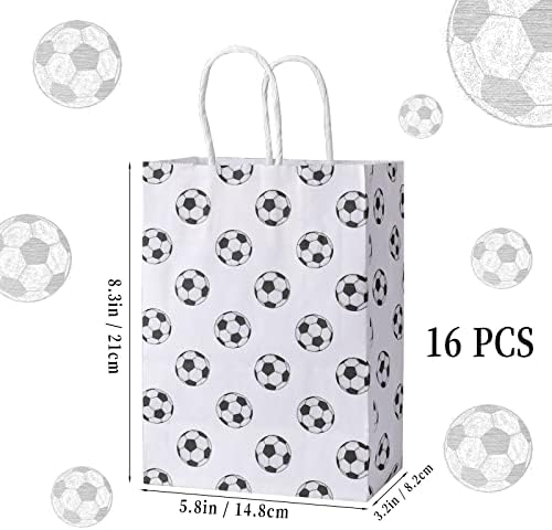 AIEX 16pcs Soccer Party Favor Paper Bags, Football Themed Party Bags with Handles Soccer Goodie Bags Treat Candy Bags for Kids Adults Birthday Party Supplies