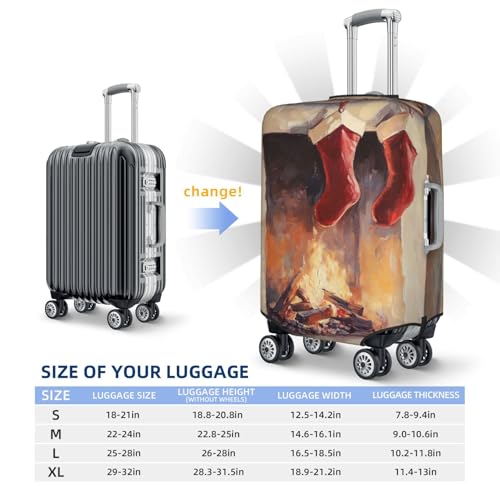 Vintage Christmas Stockings Hanging Fireplace Elastic Travel Luggage Covers Dustproof Scratch-Resistant Suitcase Protector Fit 22-24 Inch4