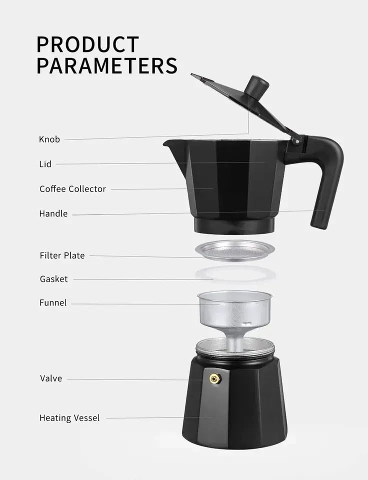 Image of ANKUL 2-in-1 Moka Pot Espresso Maker | Stovetop & Induction Compatible | 150ml Premium Aluminium | Italian Style Percolator Coffee Brewer | Brews 2-3 Cups | Espresso, Americano & More (150ml)