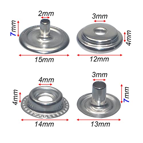 108pcs 15mm Stainless Steel Fastener Snap Press Stud Cap Button Marine Boat Canvas Line 24(4 Components, 27pcs for Each)