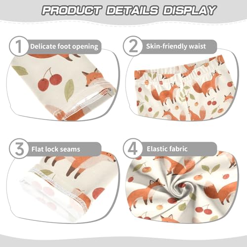 Watercolor Fox Cherry Girls Leggings Soft Stretch Workout Yoga Dance Pants for Kids Casual Tights3