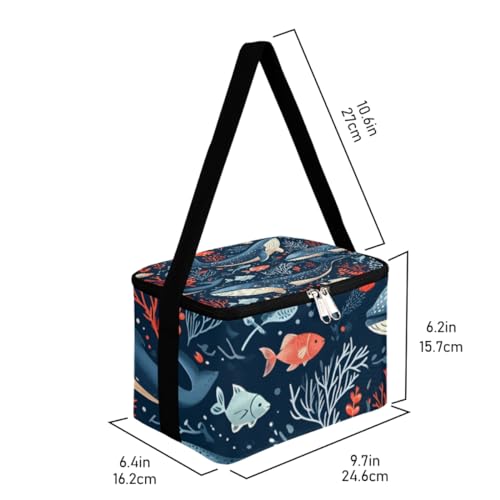 GzLeyigou Lunch Bags for Women Men 9 Cans,Ocean Sea Whale Fish Hot & Cold Food Delivery Bag Insulated Grocery Bag Insulated Lunch Box Animal Whale Cooler Bag for Office Work Picnic Beach