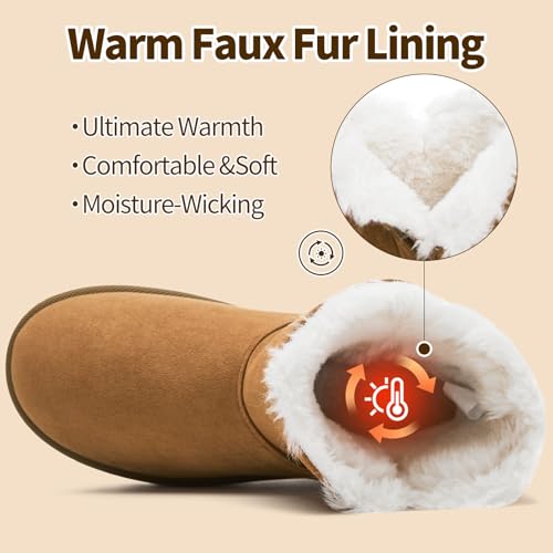 Image of THATXUAOV Womens Ankle Winter Boots, Anti-Slip Suede Mini Boot For Women,Side Zipper Platform Slip On Snow Boots With Fur Lining