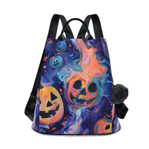 Pumpkins Blue Marble Backpack for Women Anti Theft Large Fashion Travel Shoulder Bag Purse Rucksack Lightweight