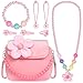 Sac à Main en Fleur de Peluche, Ouinne Bijoux Enfants Petites Filles Sac à Main en Peluche Collier Bracelet Bague Pinces à Cheveux Set pour Jeu d'habillage