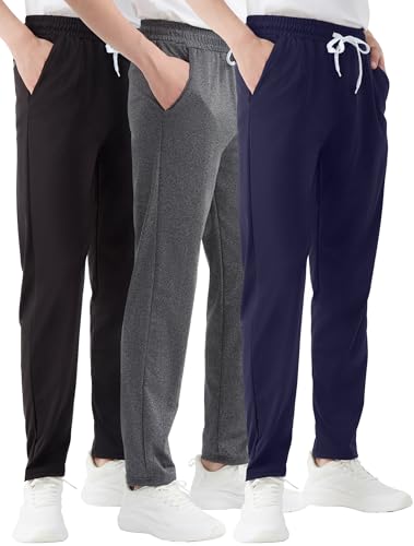 Mens 3 Pack Fleece Active Athletic Workout Jogger Sweatpants for Men with Zipper Pocket and Drawstring