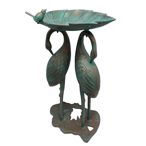 Image of Oakland Living Cast Aluminum 30-in Twin Crane Copper Patina Bird Bath with Leaf Bowl