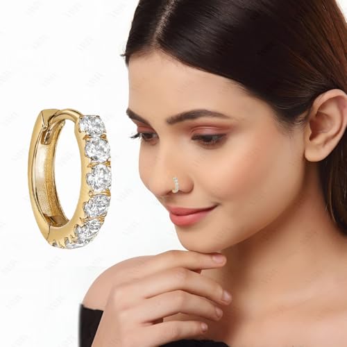 Image of VAMA FASHIONS Silver Gold Rosegold Crystal Stone Piercing Ring Nose Pin Pierced Hole Type Nosepin for Women & Girls