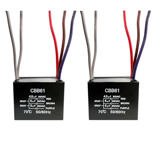 YukiHalu Ceiling Fan Capacitor CBB61 4.5uf + 6uf + 5uf 5 Wire 250V Compatible with New Harbor Breeze Hunter and Others (Pack of 2)