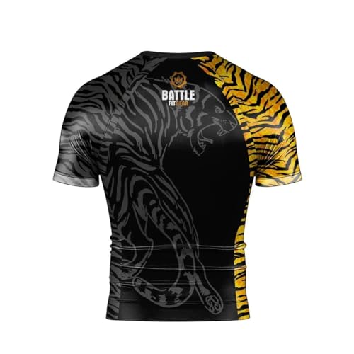 Tiger Men's Rash Guard Shirts Short Sleeve, Baselayer Compression Shirt for Jiu Jitsu MMA4