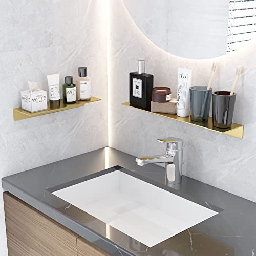 Veefos 19.7 Inch Gold Floating Shelves, 2 Sets Bathroom Shelves Organizer Wall Mounted, Metal Wall Shelf Makeup Organizer Storage Shelf Display Picture Ledge Wall Decor For Living Room Kitchen #TOP3