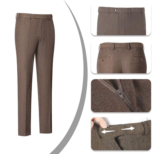 Mens Suit 2 Piece Tweed Herringbone Tuxedo Suit Wedding Suits for Mens Casual Blazer Jacket Pants Set4
