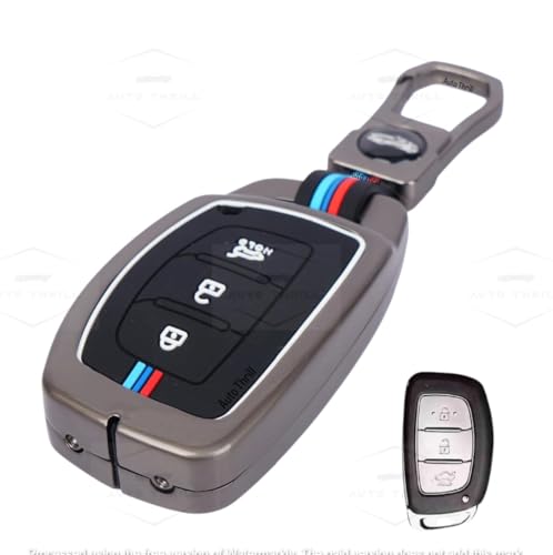 Image of AUTO THRILL Premium Metal Silicon Key Cover Compatible with Hyundai i20, Creta, Venue, Tucson, Alcazar, Verna, Xcent, Aura, Elantra 3 Button Smart Key Special Feature Visibilitye in low-ligh Condition