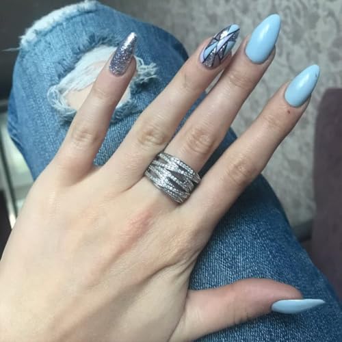 HAIXIAN Sterling Silver Cubic Zirconia Ring, Multi Cross Lines Design, Full Finger Band, Wedding Engagement Jewelry for Women3