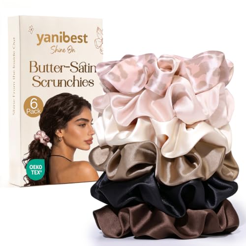 Yanibest Satin Scrunchies - Multicolored Soft Hair Ties Ponytail Holders No Damage Hair Accessories for Women Girls 6 Pcs Classic