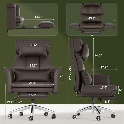 Image of FLEXISPOT Oversized Chaise Lounge Chair Indoor with Wheels Footrest Expandable Big Seat Space, Home Office Chairs for Living Room Bedroom Study Working Relaxing Gaming, ScratchSafe Air Leather, Brown
