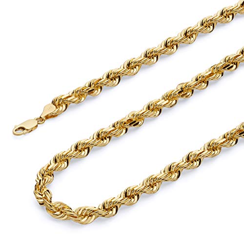 Twjc 14K Real Yellow Gold Solid Men's 5Mm Rope Diamond Cut Chain Necklace With Lobster Claw Clasp - 24" #TOP1