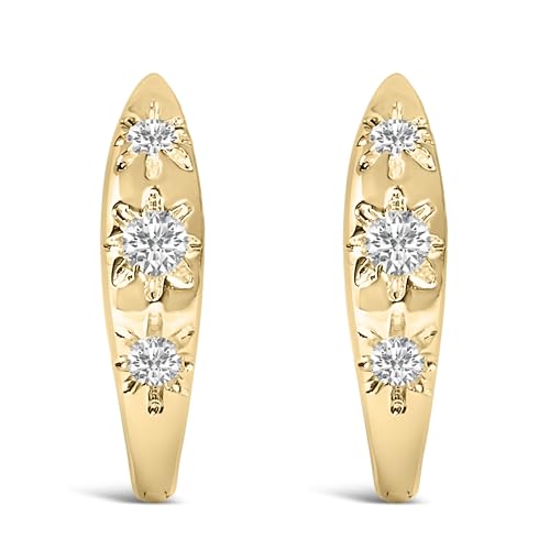 10K Yellow Gold 1/5 Cttw Lab Grown Diamond Three Stone Huggie Hoop Earrings