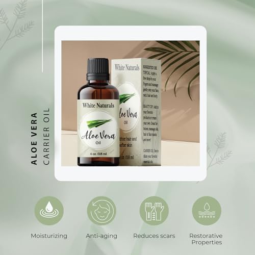 White Naturals Organic Aloe Vera Oil, Therapeutic Premium Oil, Moisturizing Cold Pressed 100% Pure Natural Aloe Barbadensis Care For Skin, Body, Hair Growth, Face Moisturizer, Baby Oils, Used For Massage thumb #2