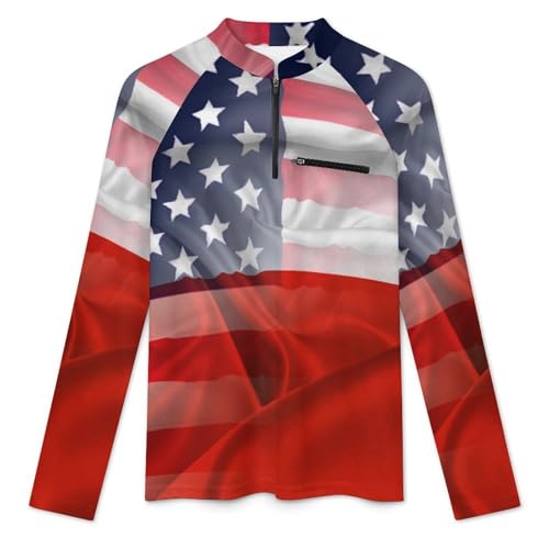 Flags of USA with Chile Men's Rash Guard Long Sleeves Quick Dry Fishing Workout Shirts with Zipper3